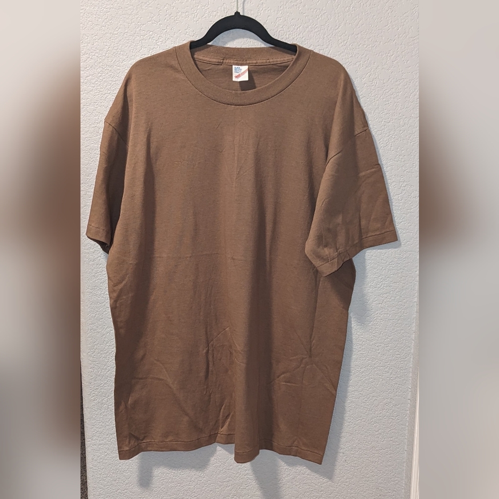 Vintage Duke Military Men's T Shirt XLarge Made In USA Single Stitch Brown Blank